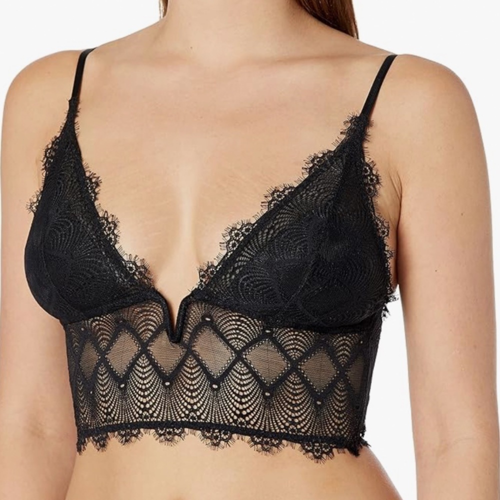 NEW Cosabella Allure Black Lace Cropped Cami Bralette, V-Wire Plunge (Size M)